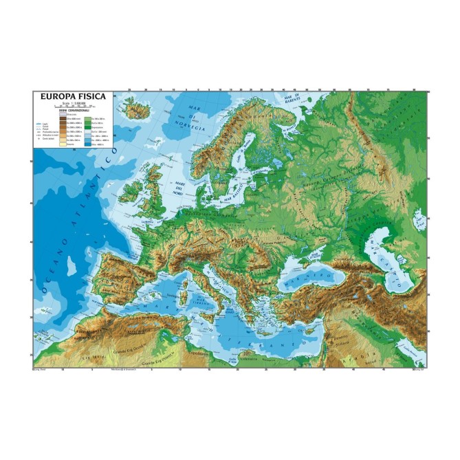 Carta Geografica Murale Europa 100x140 Scolastica Bifacciale Fisica E Politica 1 3.500.000 1