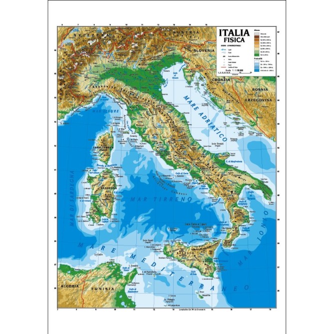 Carta Geografica Murale Italia 100x140 Bifacciale Fisica E Politica 1 1.100.000 Con Aste In Alluminio 1