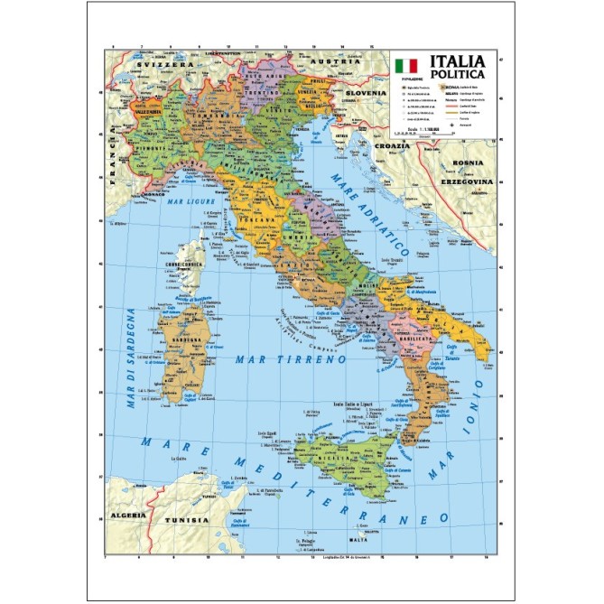 Carta Geografica Murale Italia 100x140 Bifacciale Fisica E Politica 1 1.100.000 Con Aste In Alluminio 2