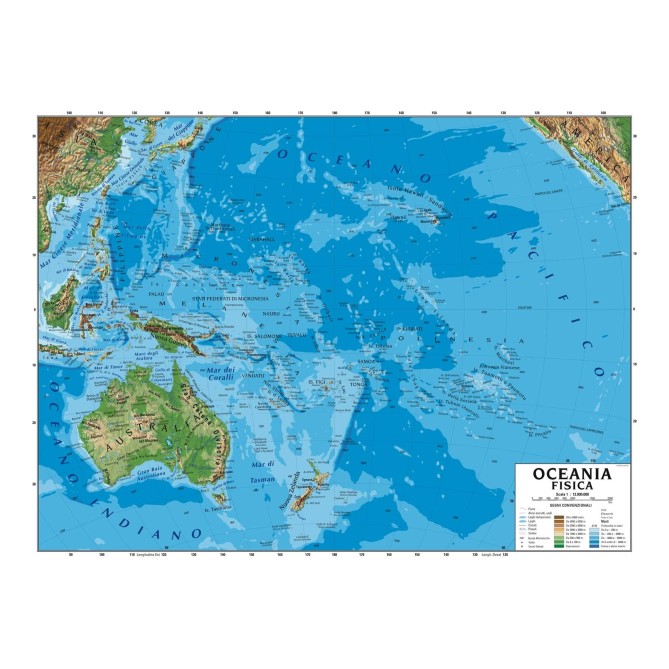 Carta Geografica Murale Oceania 100x140 Bifacciale Fisica E Politica 1 12.000.000 2