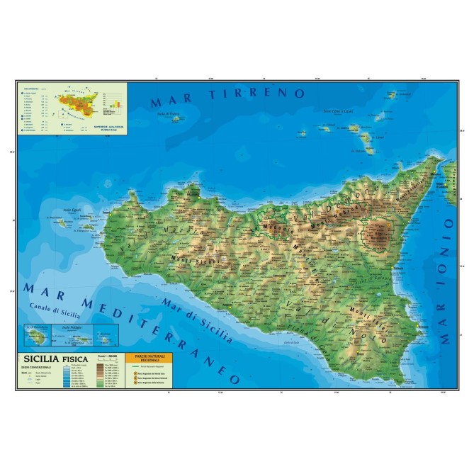 Carta Geografica Murale Sicilia 100x140 Bifacciale Fisica E Politica 1