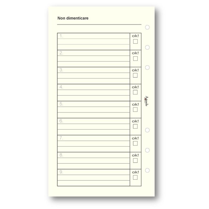 Ricambio agenda organizer non dimenticare 9,5x17cm 6fori 50fogli avorio 2