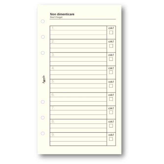 Ricambio agenda organizer non dimenticare 9,5x17cm 6fori 50fogli avorio 3