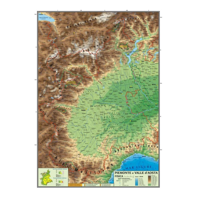 Carta geografica 100x140 piemonte e valle d'aosta murale regionale bifacciale fisica e politica 2