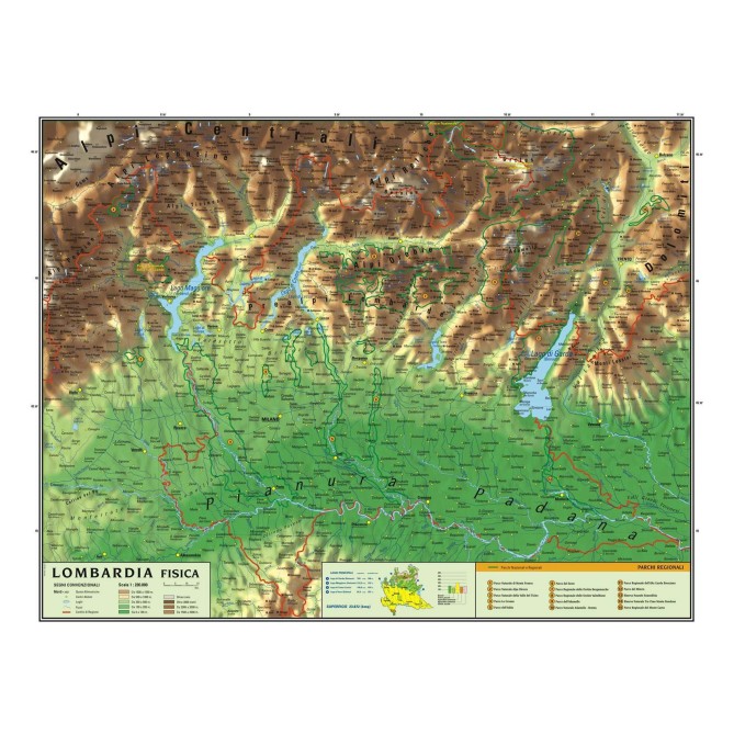 Carta Geografica Murale Regionale Lombardia 100x140 Bifacciale Fisica E Politica 1