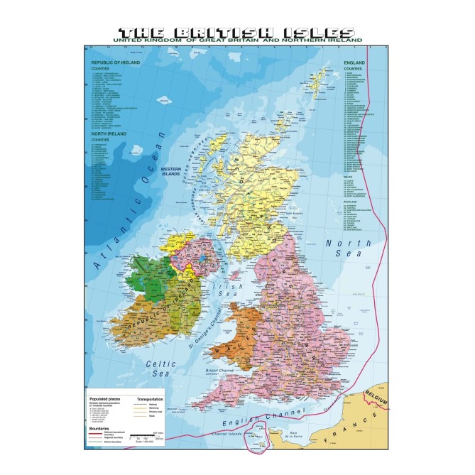 Carta Geografica Murale Gran Bretagna In Lingua Inglese 100x140 Fisica E Politica 1 1.280.000 2