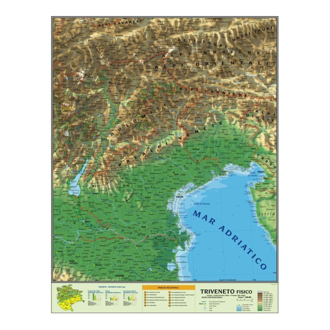 Carta Geografica Murale Regionale Triveneto 100x140 Bifacciale Fisica E Politica 1