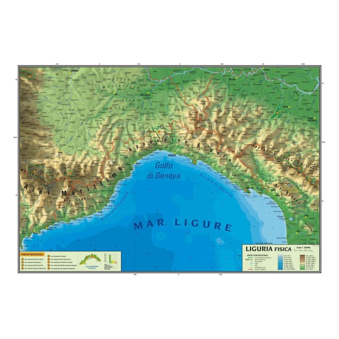 Carta Geografica Murale Regionale Liguria 100x140 Bifacciale Fisica E Politica 1