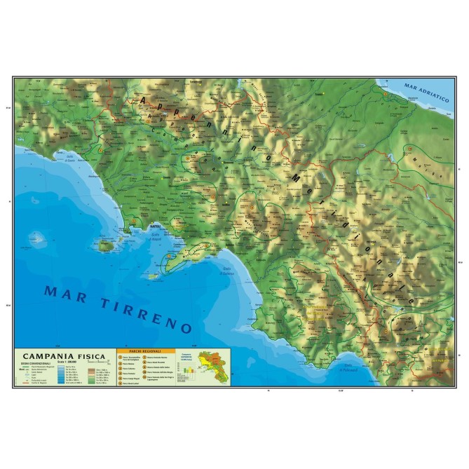 Carta Geografica Murale Regionale Campania 100x140 Bifacciale Fisica E Politica 2