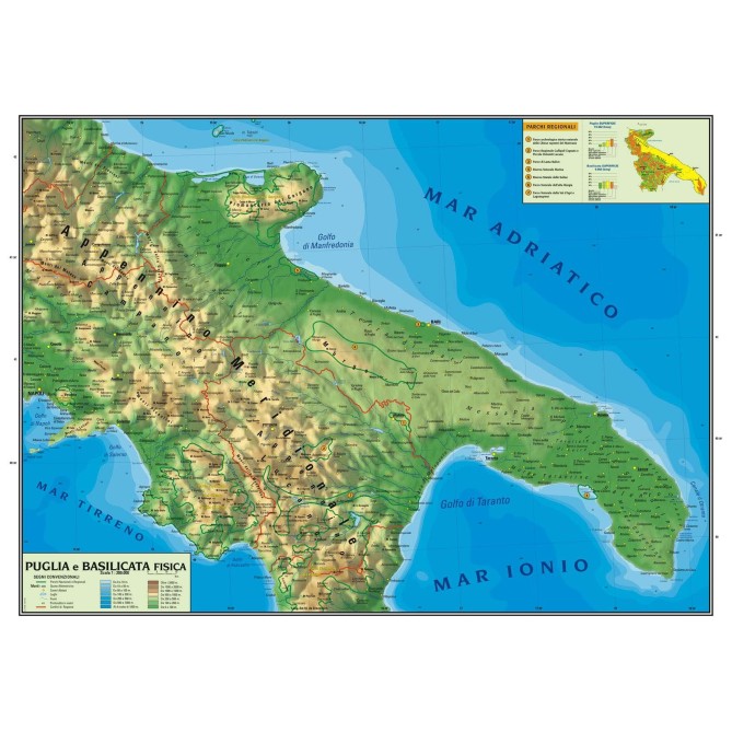 Carta Geografica Murale Regionale Puglia Basilicata 100x140 Bifacciale Fisica E Politica 1