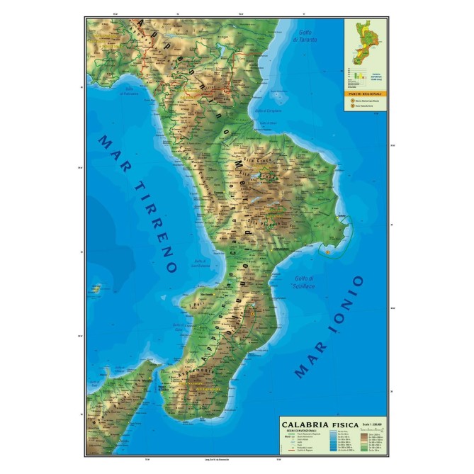 Carta Geografica Murale Regionale Calabria 100x140 Bifacciale Fisica E Politica 1