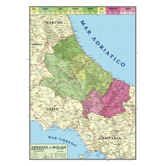 Carta Geografica Murale Regionale Abruzzo Molise 100x140 Bifacciale Fisica E Politica 2