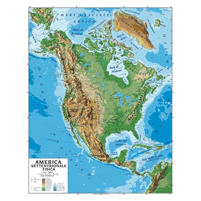Carta Geografica Murale America Settentrionale 100x140 Bifacciale Fisica E Politica 1 8.000.000 2