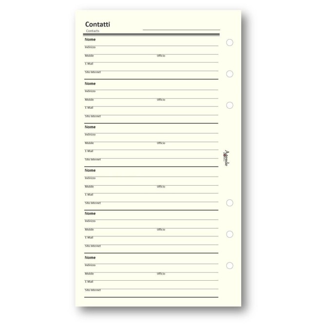 Ricambio agenda organizer rubrica 9,5x17cm 6fori 50fogli avorio 1