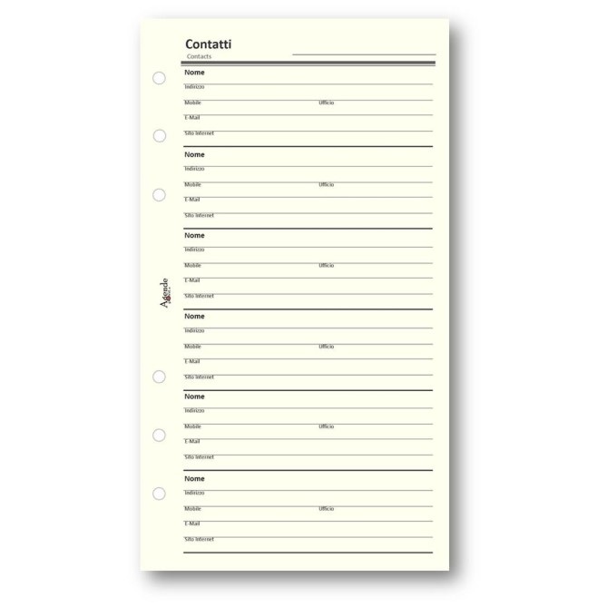 Ricambio agenda organizer rubrica 9,5x17cm 6fori 50fogli avorio 2