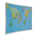Carta Geografica Planisfero Su Pannello Magnetico 100x140 Con Cornice In Alluminio 1