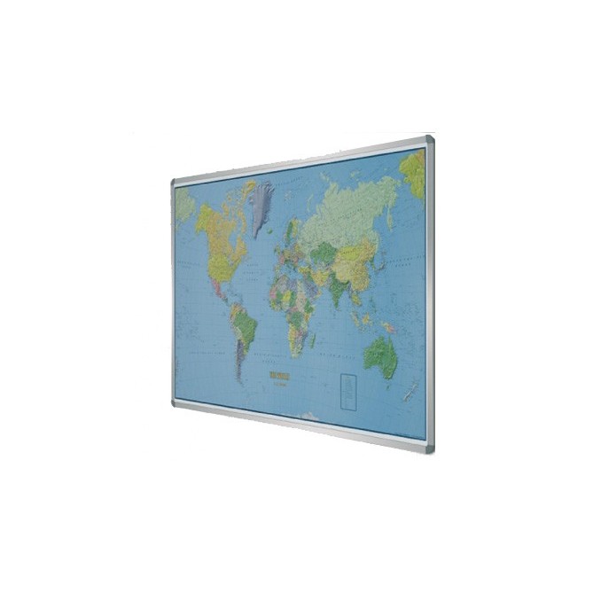 Carta Geografica Planisfero Su Pannello Magnetico 100x140 Con Cornice In Alluminio 2