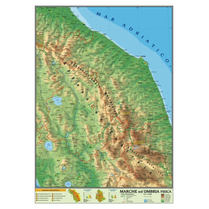 Carta Geografica Murale Regionale Marche Umbria 100x140 Bifacciale Fisica E Politica 1 200.000 1