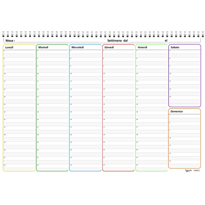 Planning settimanale perpetuo spiralato 21x30cm A4 orario 55fogli 2