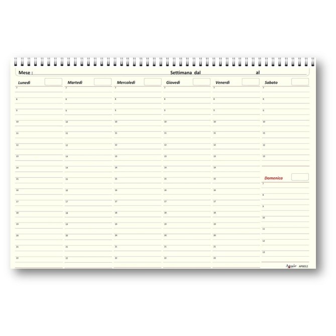 Planning settimanale perpetuo spiralato 21x30cm A4 orario 55fogli twocolors avorio 2
