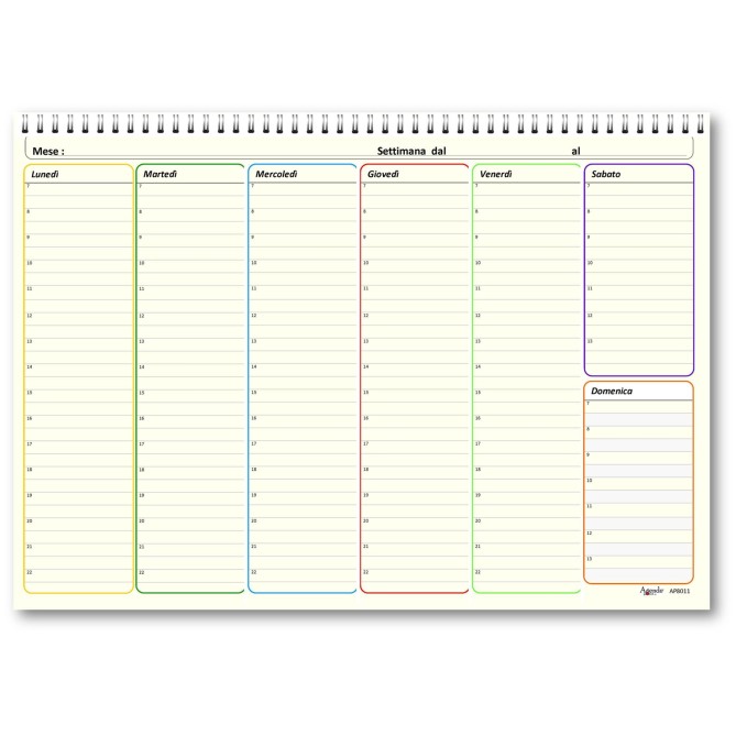 Planning settimanale perpetuo spiralato 21x30cm A4 orario 55fogli avorio 2
