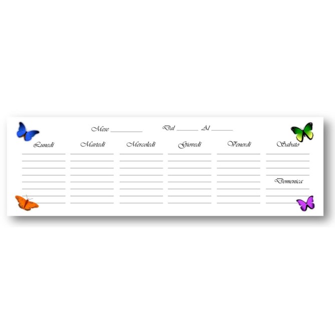 Planning settimanale perpetuo spiralato 10x30cm su due pagine 55fogli farfalle 4